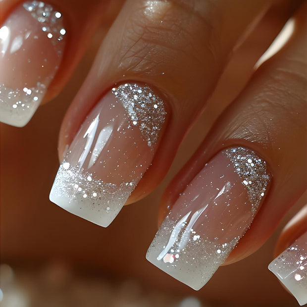 Glitter French Tip Nails - Sweet Starry Night Design
