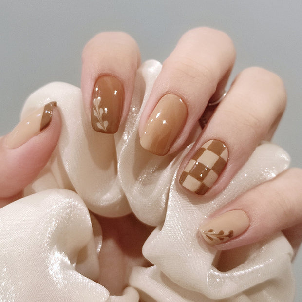 Latte-Inspired Nail Patches - Glue & Tools Included
