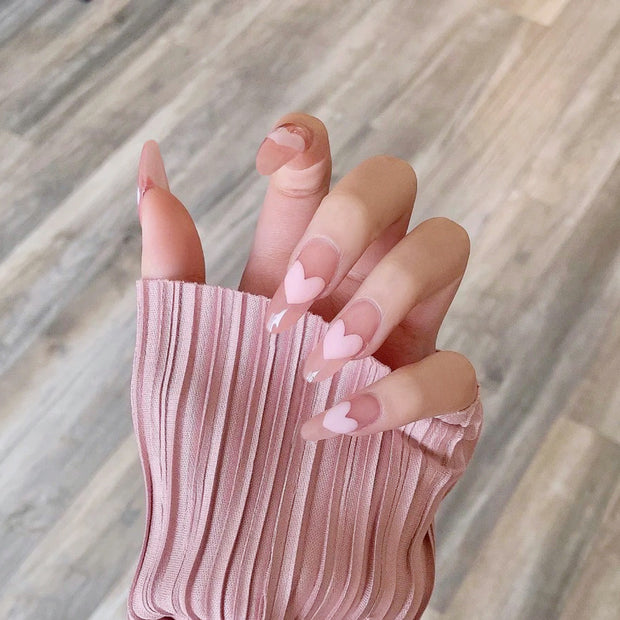 Love Peach Heart Long Press On Nails
