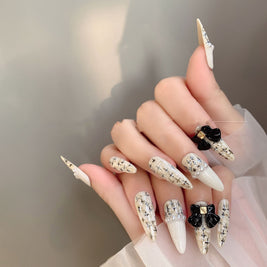 Luxury Nail Patches – Solid Color Tweed & Bow Tips
