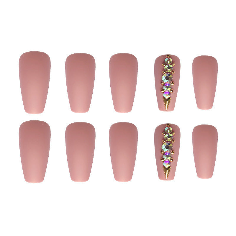 Matte Ballet Nails - Long Flesh Diamond Love Design
