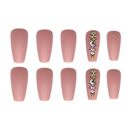 Matte Ballet Nails - Long Flesh Diamond Love Design
