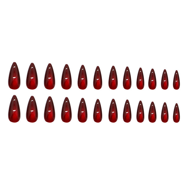 Wine Red Cat Eye Almond Nails - Removable Press On Nail Set