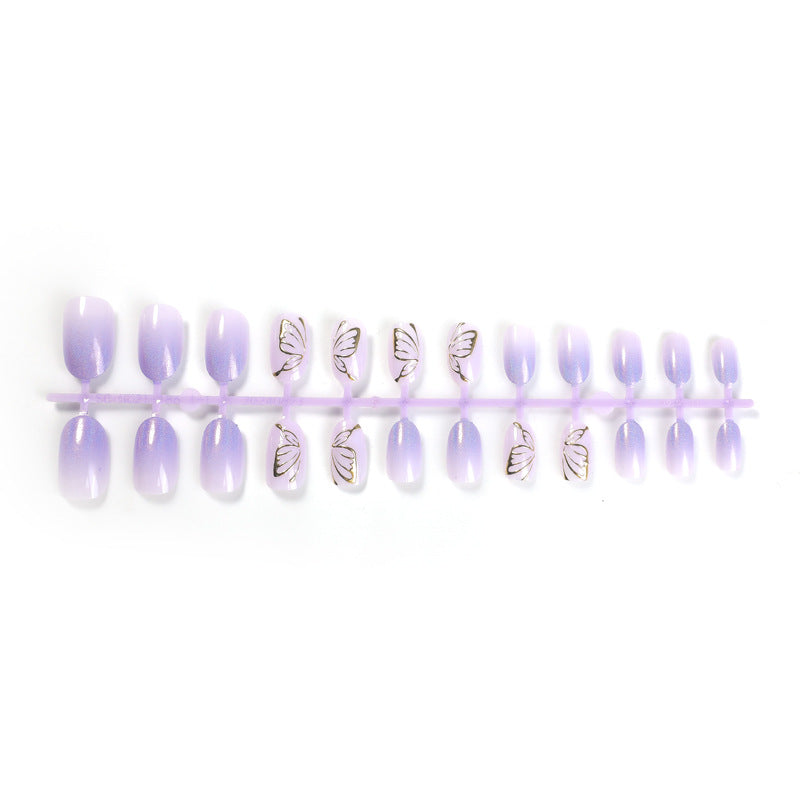 Purple Cat's Eye Nails - 3D Golden Butterfly Design