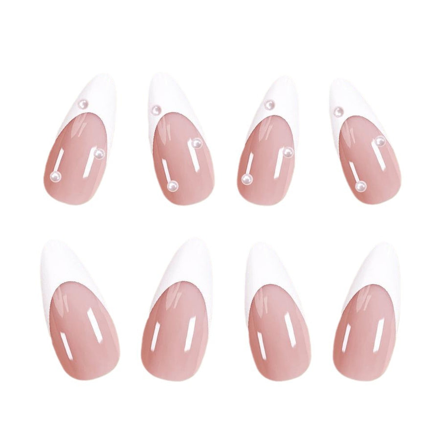 Pearl French White Edge Nails - Medium Length Press-On Set