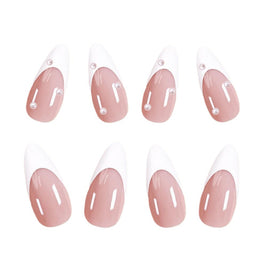Pearl French White Edge Nails - Medium Length Press-On Set