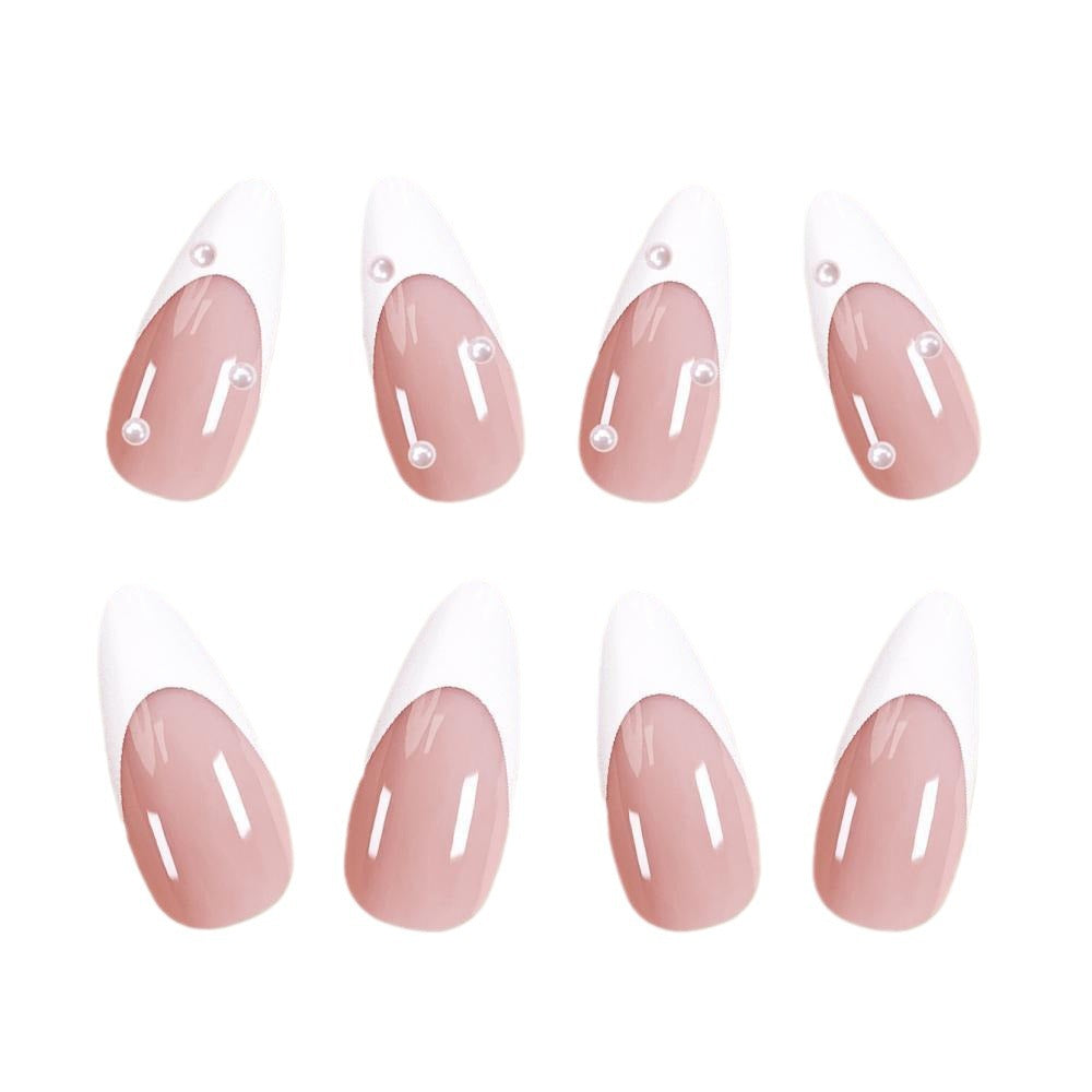 Pearl French White Edge Nails - Medium Length Press-On Set