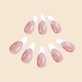 Pearl French White Edge Nails - Medium Length Press-On Set