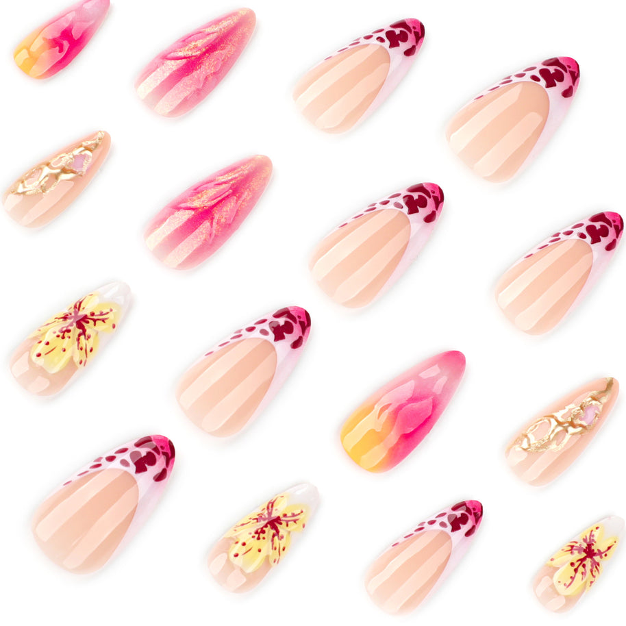 Leopard & Flower French Nails - 3D Gradient Press-On Set