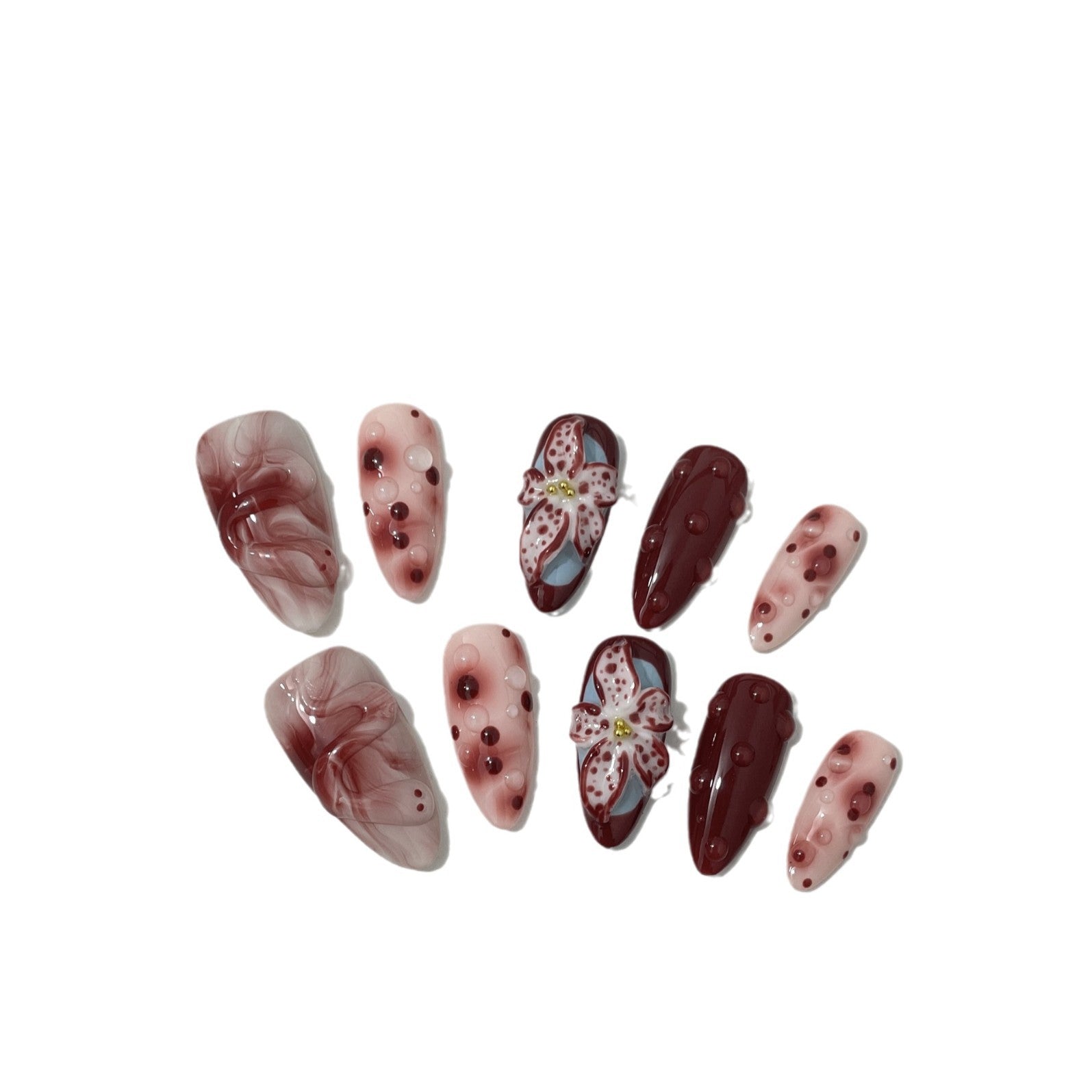 3D Hand-Pressed Floral Nails - Rose & Tulip Almond Tips