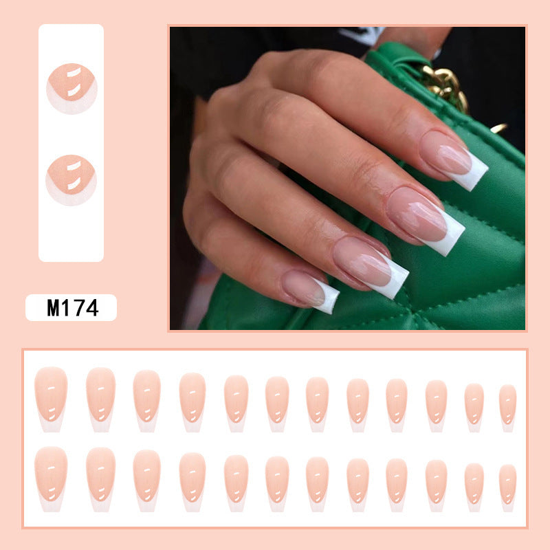 Chinese Style French White Nails - Love Pattern Medium Tips
