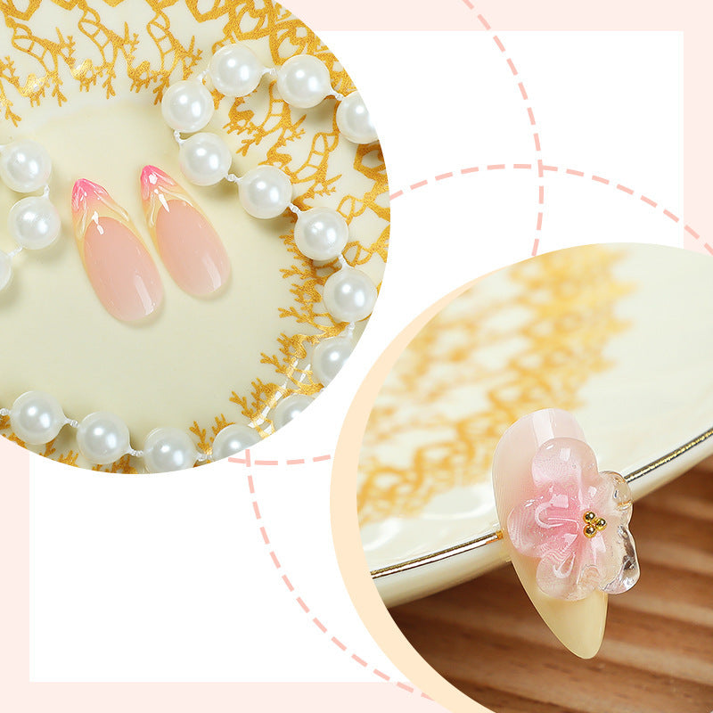 Handmade Almond Nails - Pinch Flower Marble Nail Tips