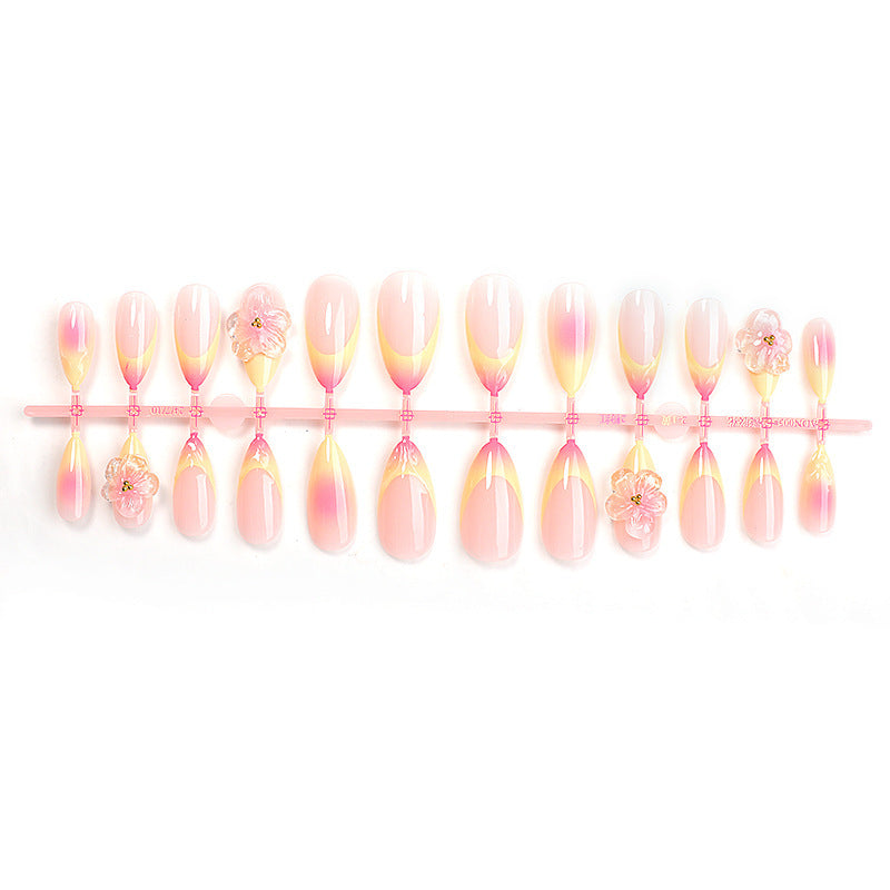 Handmade Almond Nails - Pinch Flower Marble Nail Tips