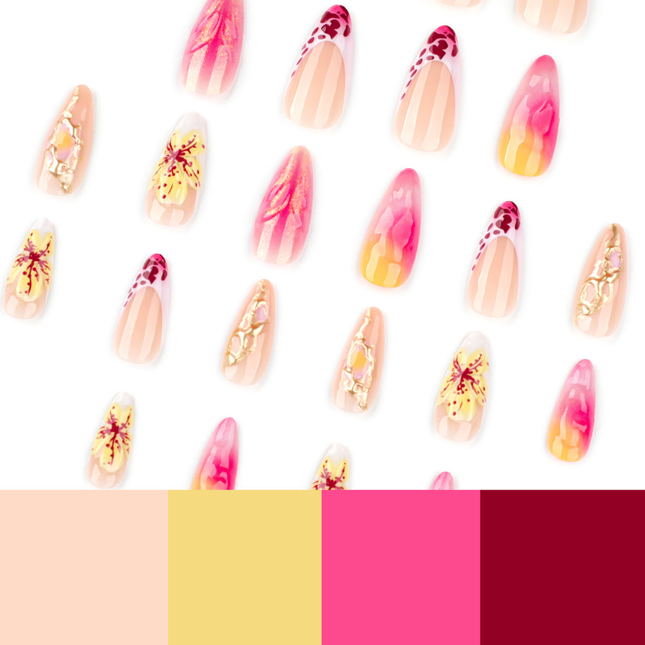 Leopard & Flower French Nails - 3D Gradient Press-On Set
