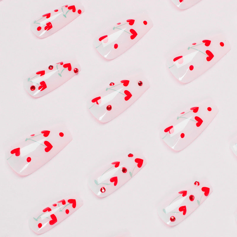 Press-On Love Nails - Glamorous Cherry Red Design