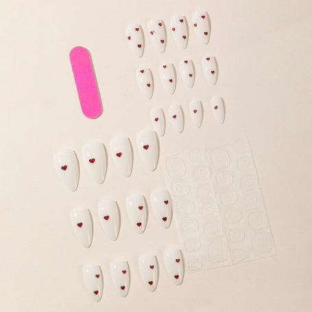 Milky White Almond Nails - Sweet Love Design Press-On Set
