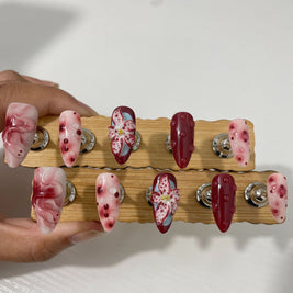 3D Hand-Pressed Floral Nails - Rose & Tulip Almond Tips