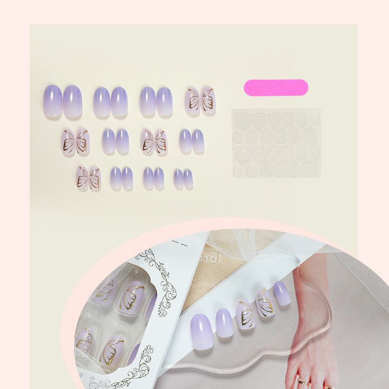 Purple Cat's Eye Nails - 3D Golden Butterfly Design
