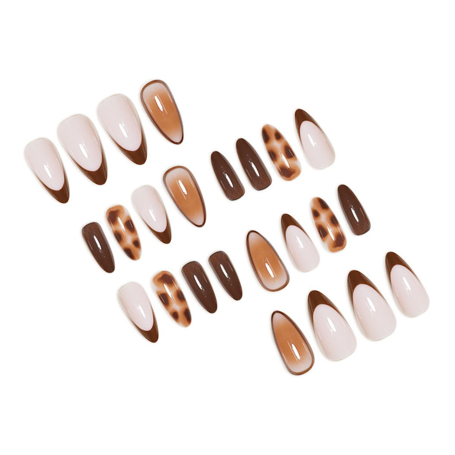 Peach Gradient Almond Nails - Leopard Print Wearable Nail Set