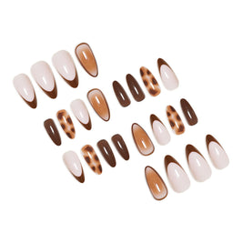Peach Gradient Almond Nails - Leopard Print Wearable Nail Set