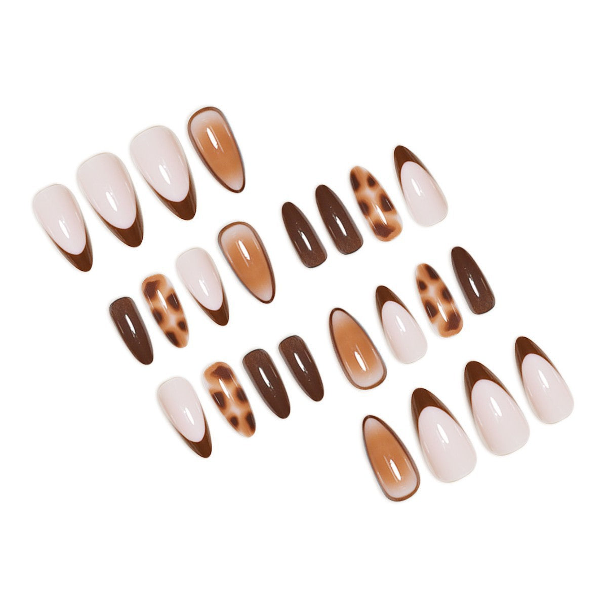 Peach Gradient Almond Nails - Leopard Print Wearable Nail Set