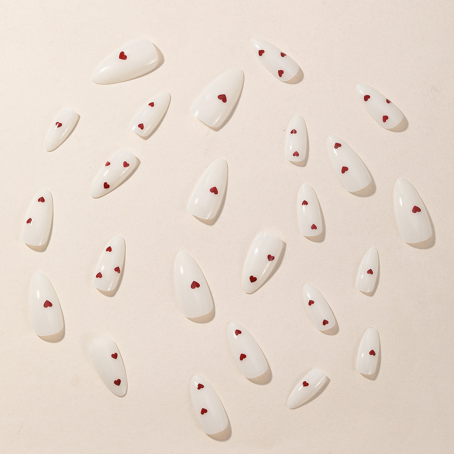 Milky White Almond Nails - Sweet Love Design Press-On Set