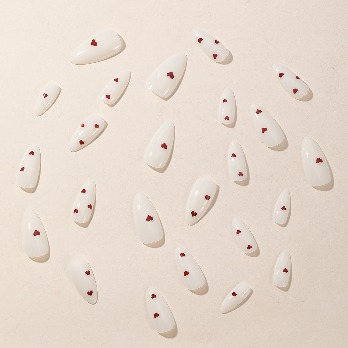 Milky White Almond Nails - Sweet Love Design Press-On Set
