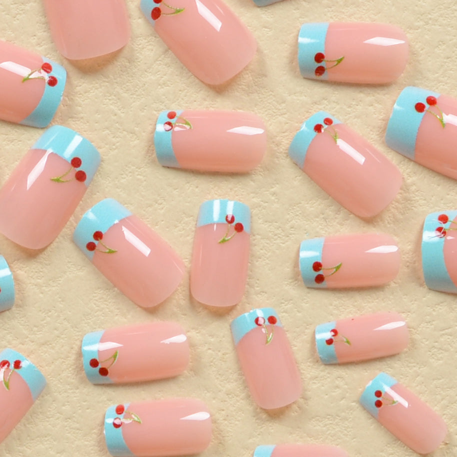 European Square Nail Patches - Light Blue French Style Tips