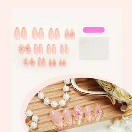 Handmade Almond Nails - Pinch Flower Marble Nail Tips