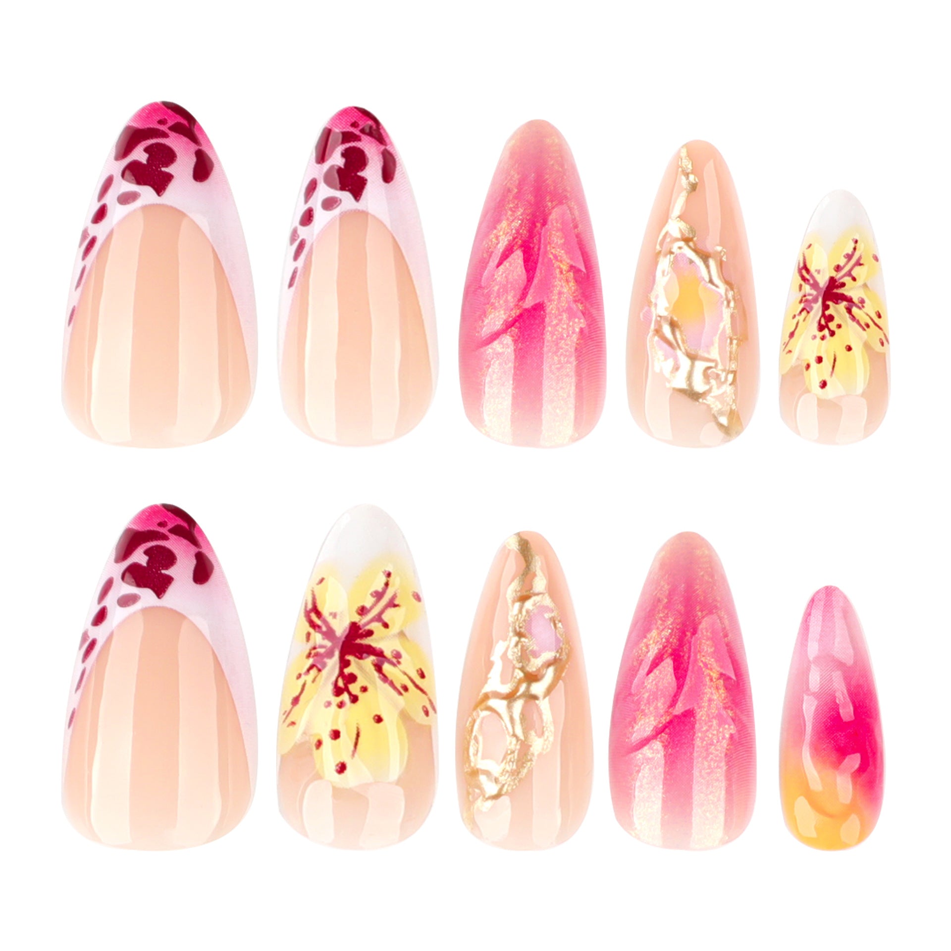 Leopard & Flower French Nails - 3D Gradient Press-On Set
