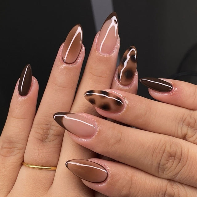 Peach Gradient Almond Nails - Leopard Print Wearable Nail Set
