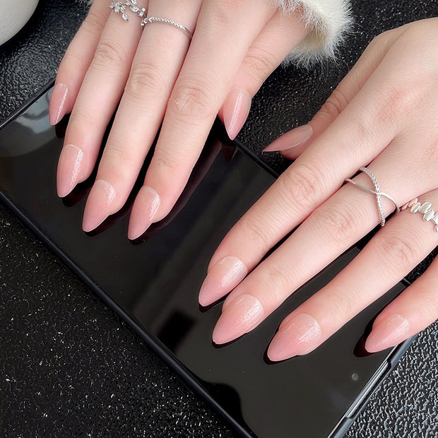 Peach Gradient Glitter Nails - Drop-Shaped Nude Nail Tips
