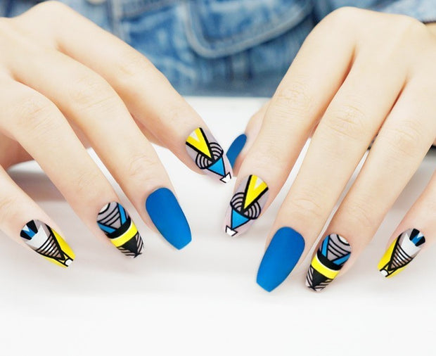Pointed Matte False Nails - 24pc Color Printed Nail Set
