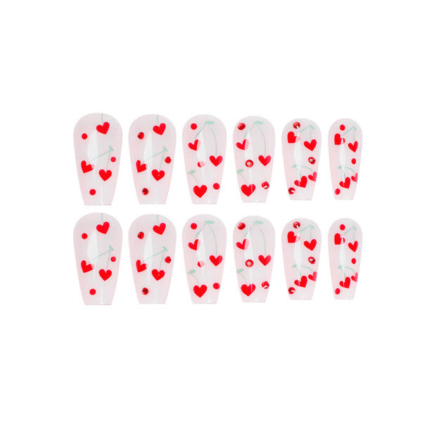 Press-On Love Nails - Glamorous Cherry Red Design
