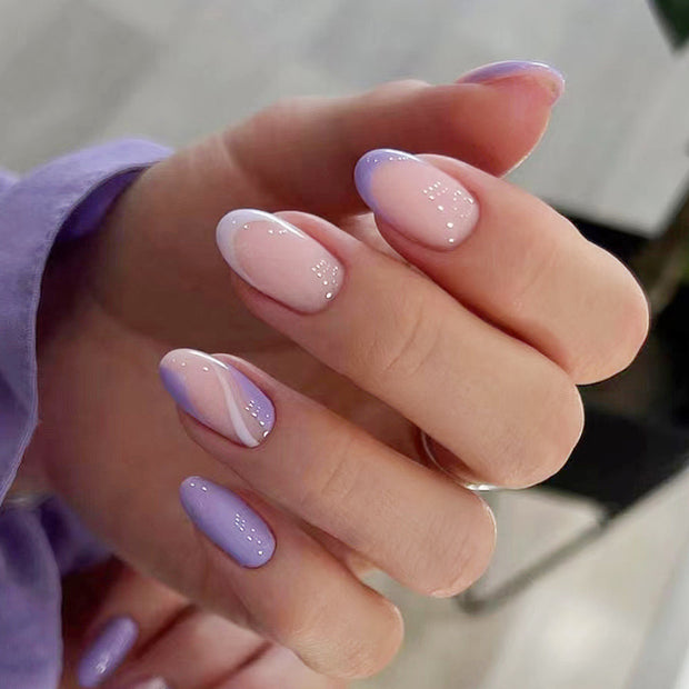 Professional Gradient Oval Nail Tips - 24pc Purple Corrugated Design