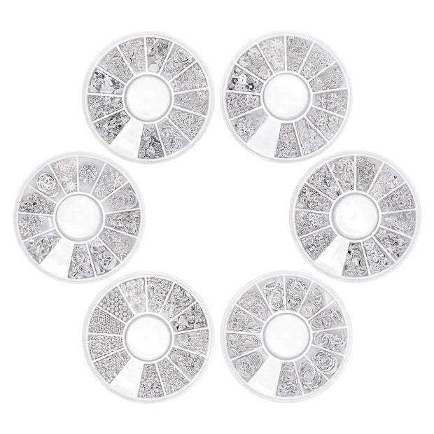 Professional Nail Art Sequins - Silver Rivet Xingyue 12 Grid Kit
