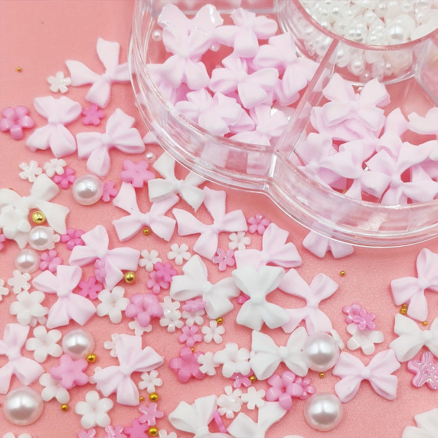 Resin Bow Nail Decorations - Cute Mixed Pearl Ornaments
