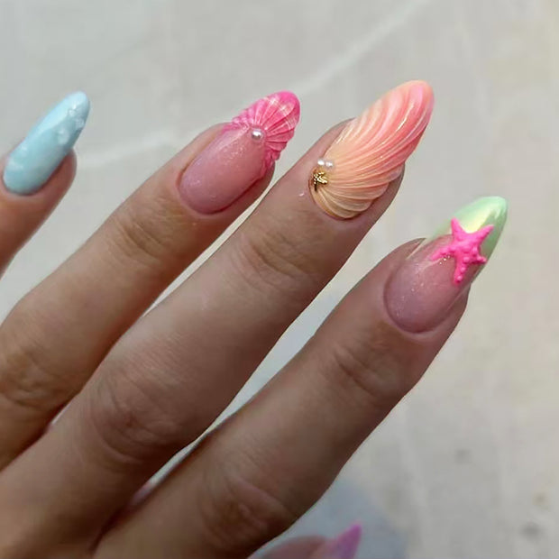 Sweet Press-On Nails – Starfish & Shell Nail Art
