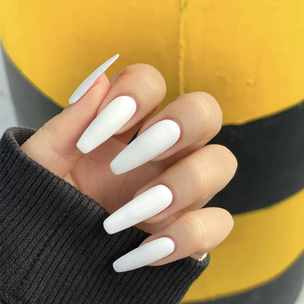 White Long T Nail Tips - Professional T-Grinding Design