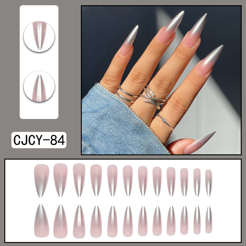 Long Pointed Gradient Nails - Blooming Electroplated Tips