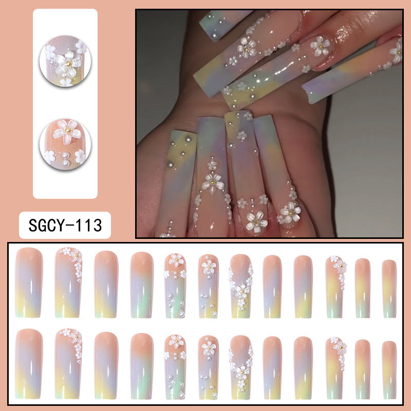 Long Pointed Gradient Nails - Blooming Electroplated Tips