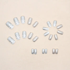 Elegant Square Press On Nails – Silver Glitter & Starry Sky Nail Art