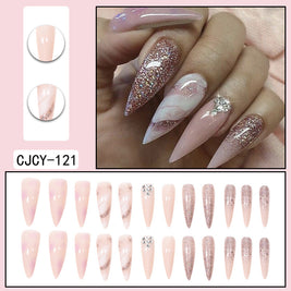 Long Pointed Gradient Nails - Blooming Electroplated Tips