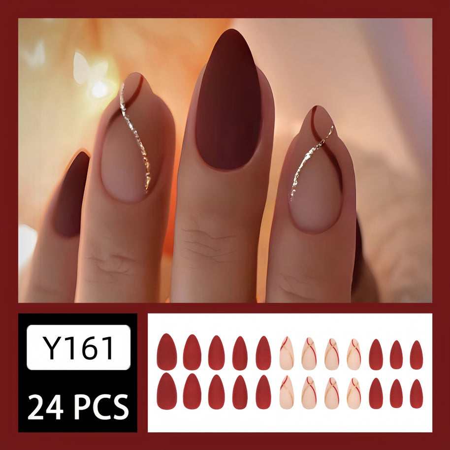 Almond Nail Tips - Plaid Design with Jelly Glue