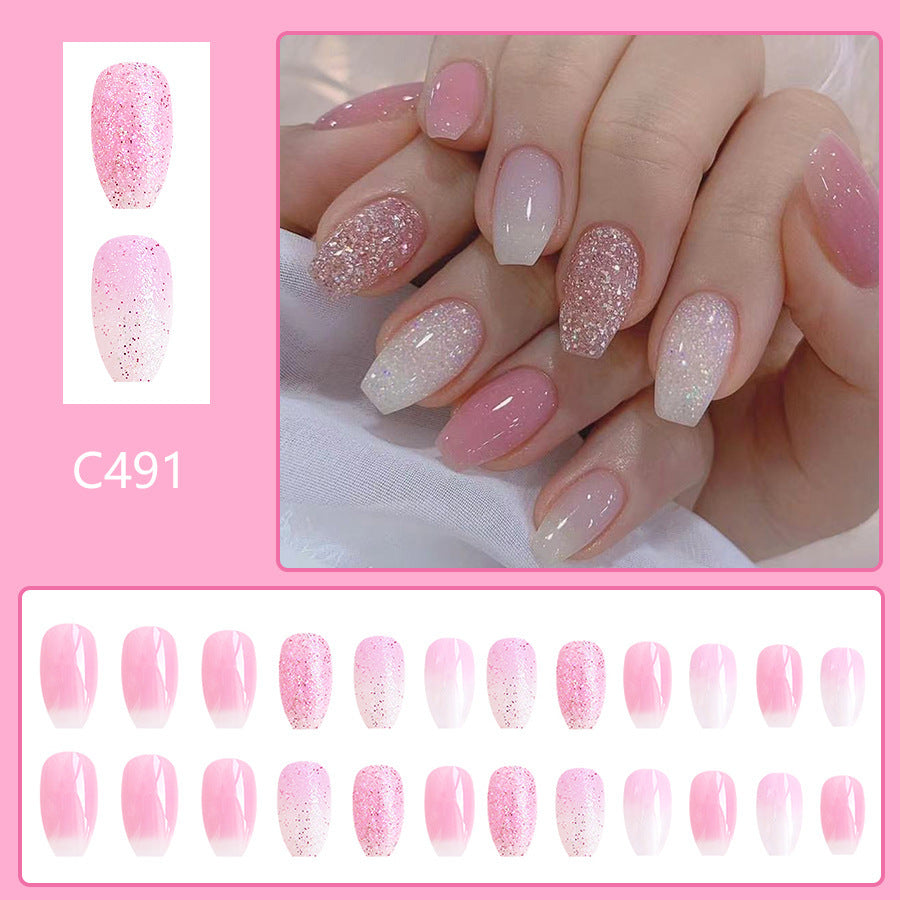 Glossy Glitter Gradient Nails - Short Trapezoid Nail Art