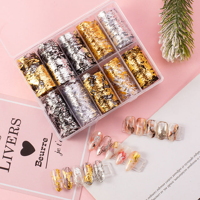 Starry Sky Nail Stickers - Japanese Sally Net Gold Foil Design