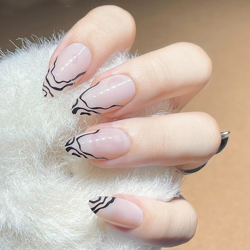 Almond French Nail Tips - 24pcs Water Drop Rhinestone Manicure Set