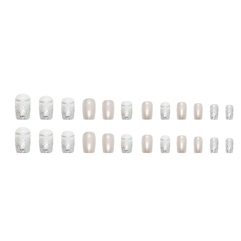 Elegant Square Press On Nails – Silver Glitter & Starry Sky Nail Art