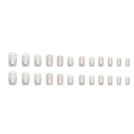 Elegant Square Press On Nails – Silver Glitter & Starry Sky Nail Art
