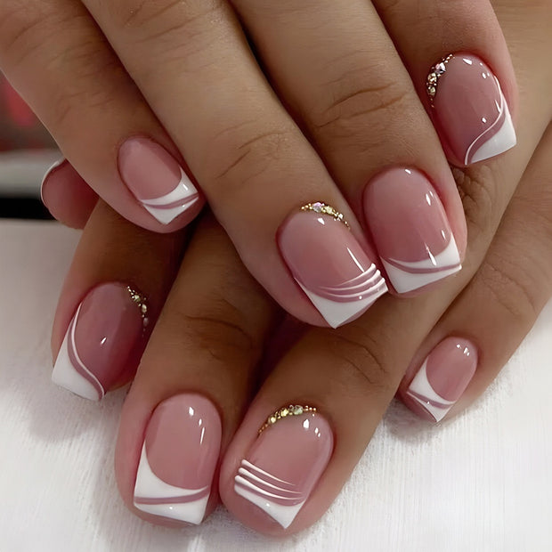 Simple French Wear Nail Short Pure Desire Pile Rhinestone